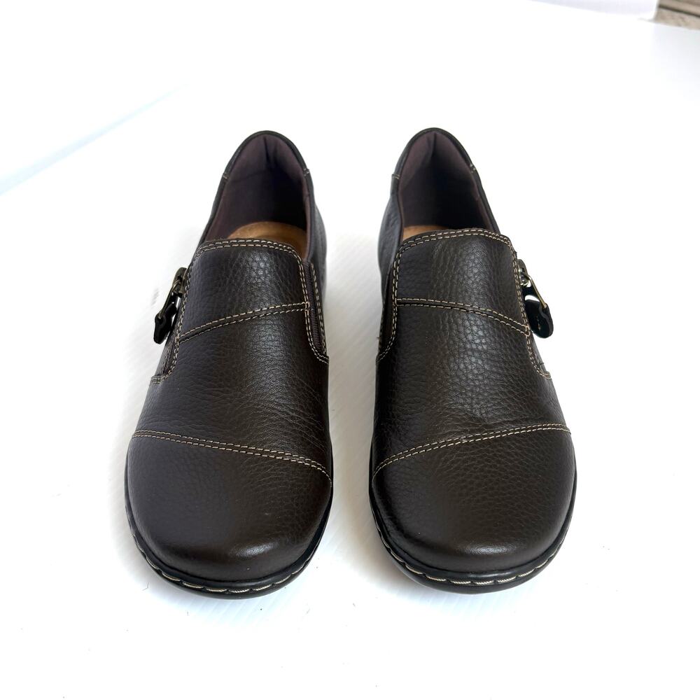 Clark’s Comfort Shoes Brown Leather Clogs Side Zip Women’s Size 7